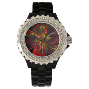 Montre Rouge vert moderne Floral Abstrait Art Motif #05