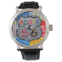 Route 66 Plaque de licence Art Black Wrist Watch