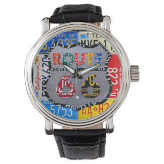 Montre Route 66 Plaque de licence Art Black Wrist Watch