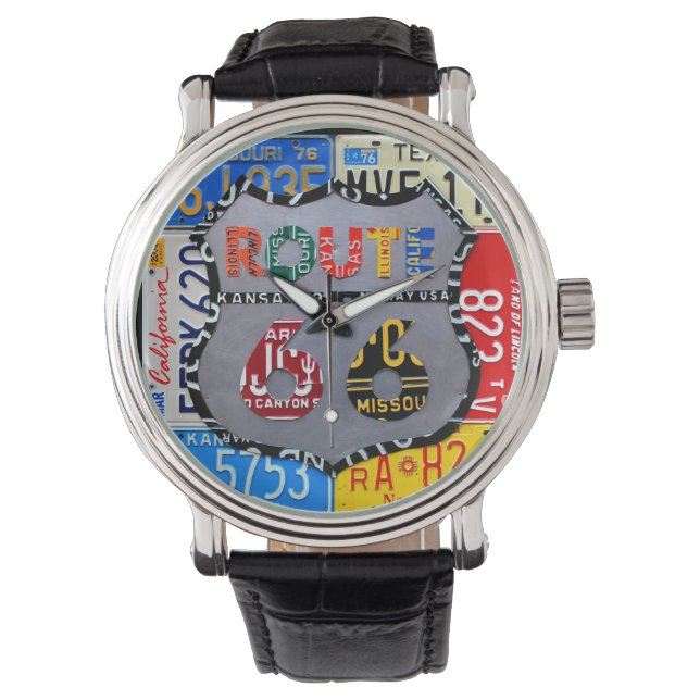 Montre Route 66 Plaque de licence Art Black Wrist Watch (devant)