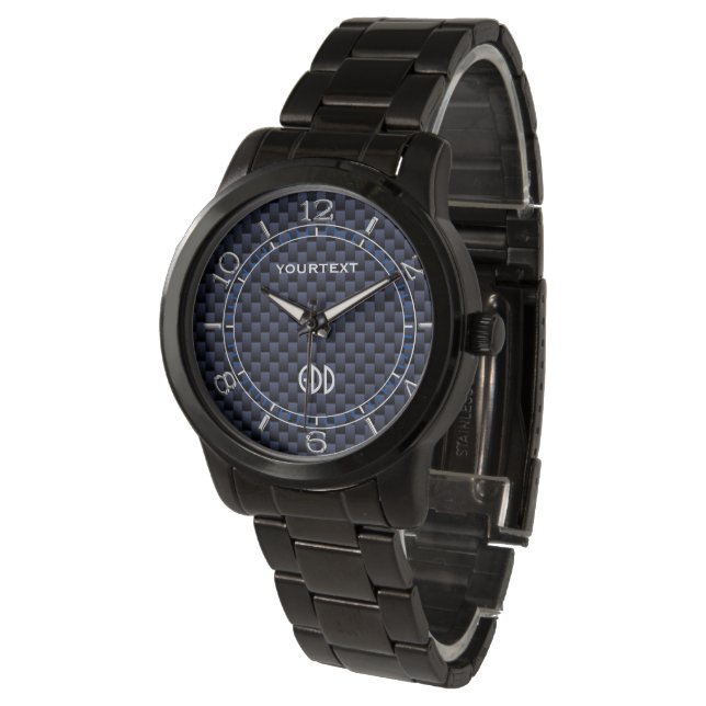Montre Royal Blue Carbon Fiber Style cadran personnalisé (Incliné)