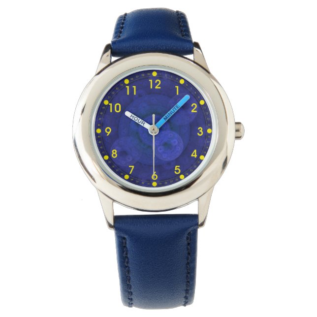 Montre Royal Blue Circular Fractal pour enfants (devant)