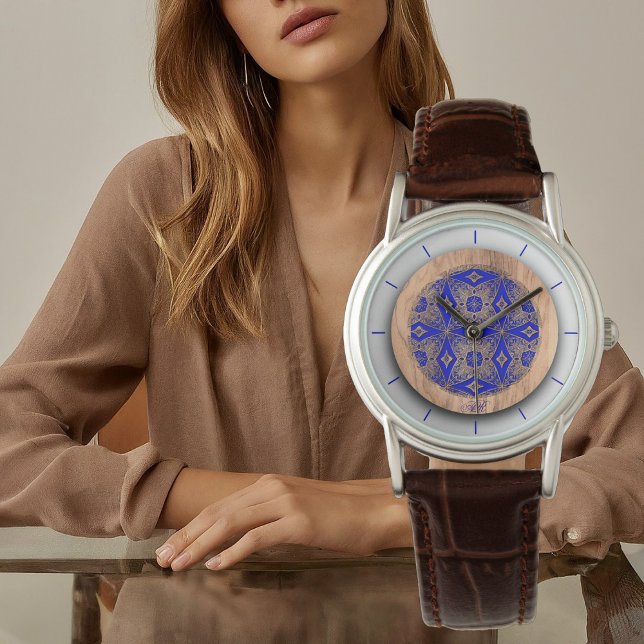 Montre Royal Blue et Wood raffiné élégant (Créateur téléchargé)