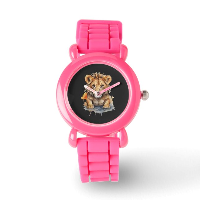 Montre Royaume des animaux - Lion - Art couleur de l'eau (Recto)