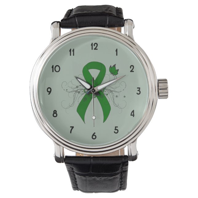 Montre Ruban de sensibilisation au vert avec papillon (devant)