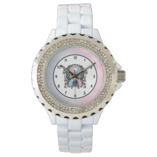 Montre Ruban de sensibilisation rose et bleu clair avec a