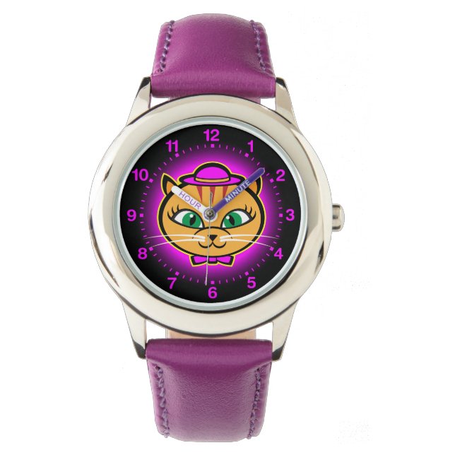 Montre ruban violet pour enfants Kutey Kat (devant)