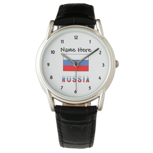 Montre Russie Drapeau Russe Noir Personnalisation  (devant)