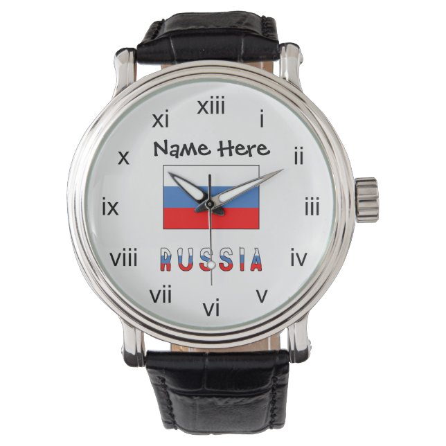 Montre Russie et drapeau russe avec votre nom (devant)