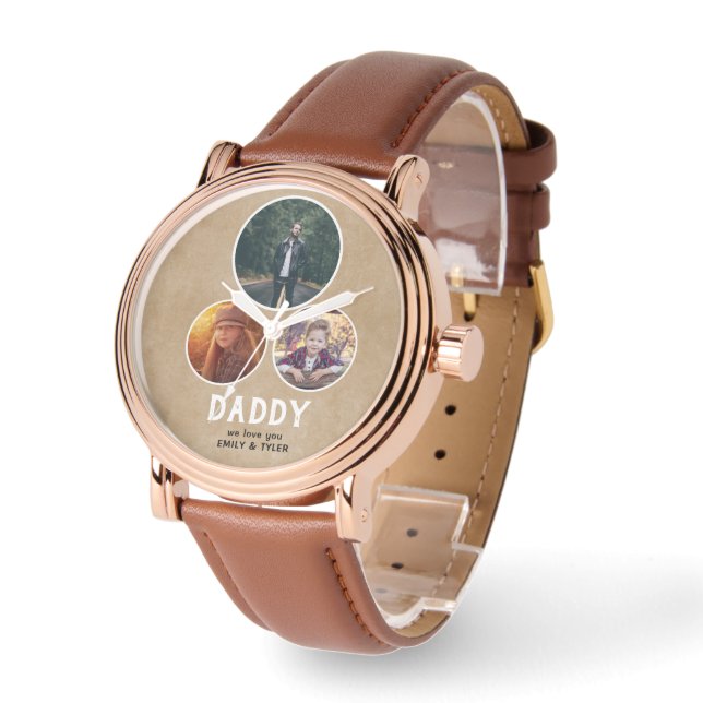 Montre Rustic Daddy nous vous aimons 3 Photo Fête du Père (Angle)