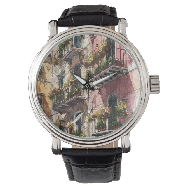 Montre Rustic Earth Tones Balcony Scene Watch (devant)