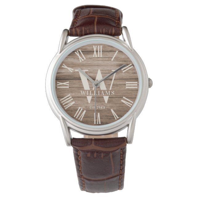 Montre Rustique Monogramme Farmhouse Custom Nom de famill (devant)
