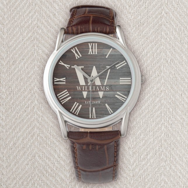 Montre Rustique Monogramme Farmhouse Custom Nom de famill (Créateur téléchargé)