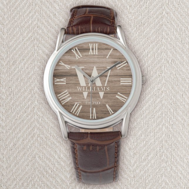 Montre Rustique Monogramme Farmhouse Custom Nom de famill (Créateur téléchargé)
