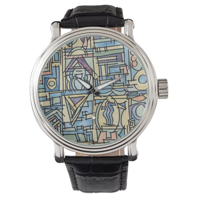 Montre Rythme en bleu - Art abstrait peint à la main (devant)