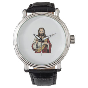 Montre Sacré-Cœur Jésus Gravure Vintage Art Vectoriel_1