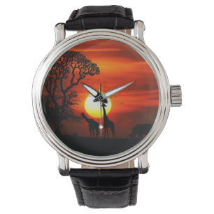 Montre Safari Africain Sunset Animal Silhouettes