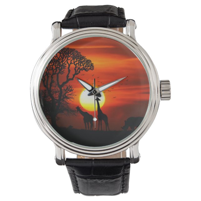 Montre Safari Africain Sunset Animal Silhouettes (devant)