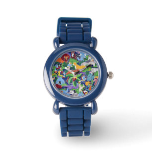 Montre Safari Animaux, motif coloré,