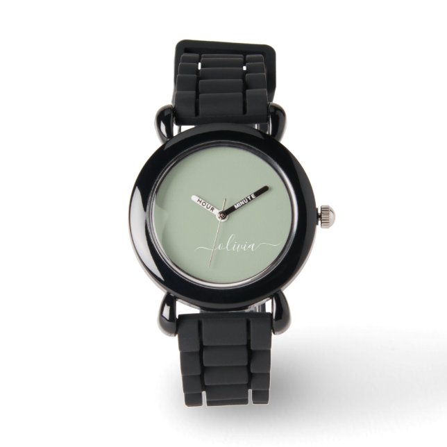 Montre Sage Green Minimaliste Moderne Monogramme Élégant (Recto)