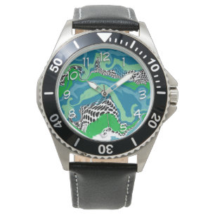 Montre Sage Vert, Bleu, Noir et Blanc Liquide Abstrait