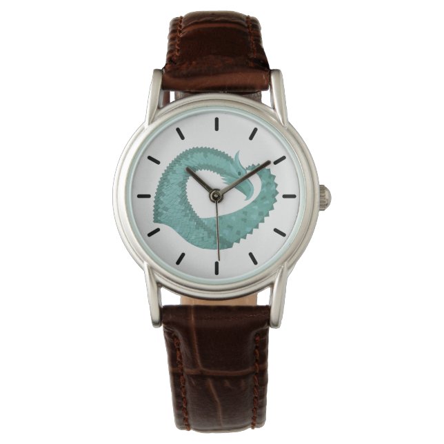 Montre Sage vert coeur dragon sur blanc (devant)