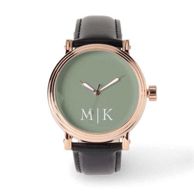 Montre Sage vert et blanc | Monogramme moderne (Recto)