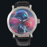 Montre Sagesse Alien Psychédélique Scifi Art<br><div class="desc">Portrait futuriste de la Sagesse Alien regardant loin sur l'espace profond. Peinture d'Art numérique Copyright BluedarkArt TheChameleonArt.</div>
