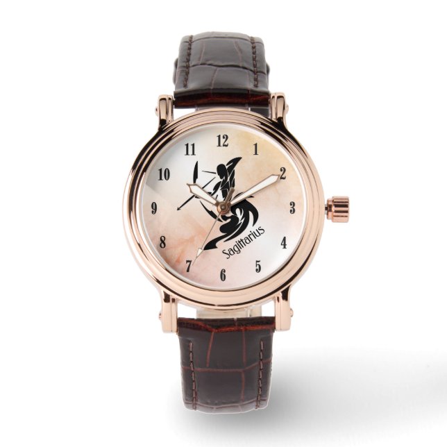 Montre Sagittaire Visage unique Zodiac avec chiffres noir (Recto)