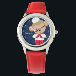 Montre Sailor Singe Personnalisé Enfant<br><div class="desc">Cette montre amusante présente une illustration vectorielle douce d'un mignon singe portant un costume de marin et peut être personnalisée avec le nom ou le monogramme de votre enfant.</div>