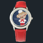 Montre Sailor Singe Personnalisé Enfant<br><div class="desc">Cette montre amusante présente une illustration vectorielle douce d'un mignon singe portant un costume de marin et peut être personnalisée avec le nom ou le monogramme de votre enfant.</div>