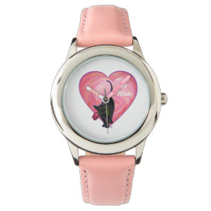 Montre Saint-Valentin de chat noir