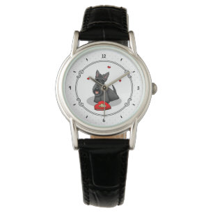 Montre Saint-Valentin (rouge) Chien écossais (noir) migno