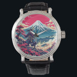 Montre Samurai Warrior at Mount Fuji Japanese Art<br><div class="desc">A striking Japanese-inspired design featuring a lone samurai warrior standing before Mount Fuji at sunset. This t-shirt blends traditional samurai spirit with beautiful scenic Japanese landscapes. Perfect for fans of samurai,  Japan,  manga aesthetics,  and minimalist ink illustrations. Makes a unique gift for lovers of Japanese culture and art.</div>