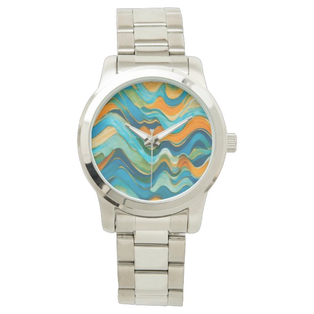 Montre "Sanlúcar" Vagues bleu vert orange (devant)