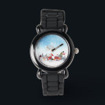 Montre Santa Claus, Snowman Merry Christmas Holiday<br><div class="desc">Santa Claus, Snowman Merry Christmas Holiday A really cute, colorful Merry Christmas Tree Snowflakes, Reindeer, Santa Clause, Snowman, and snow is falling around them. Merry Christmas and toxiques ts of Christmas Are you a Santa, Snowman, Reindeer lover ? Nounou Christmas season My Cute Christmas Santa Claus design is excellente choice...</div>