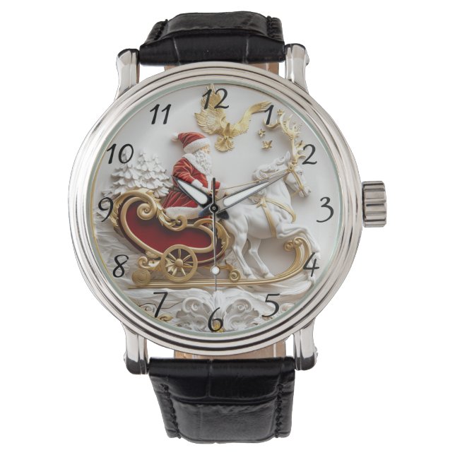 Montre Santa conduit son traîneau à travers l'hiver (devant)