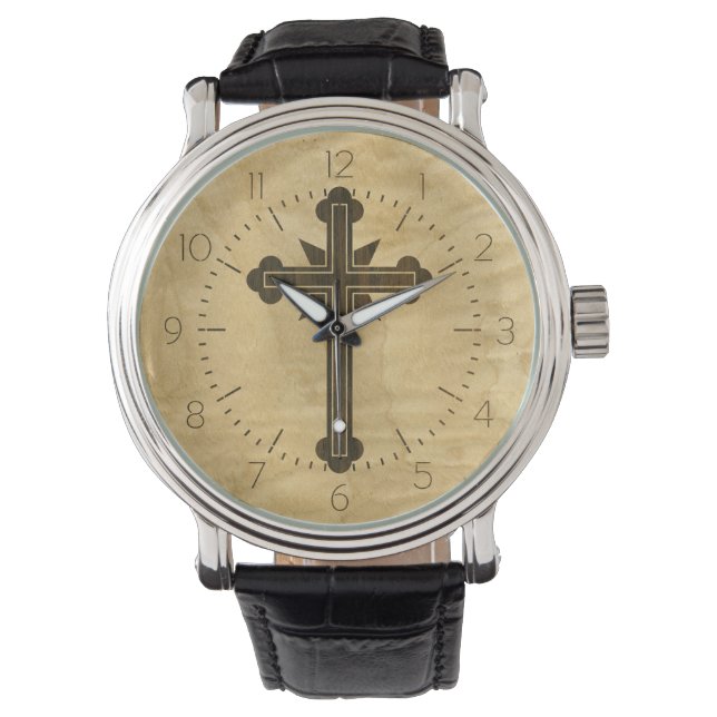 Montre Santorini Christian Cross Wooden Maple Rosewood (devant)