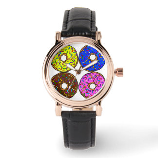 Montre Saupoudrer de Motif de Donut rose-bleu jaune choco
