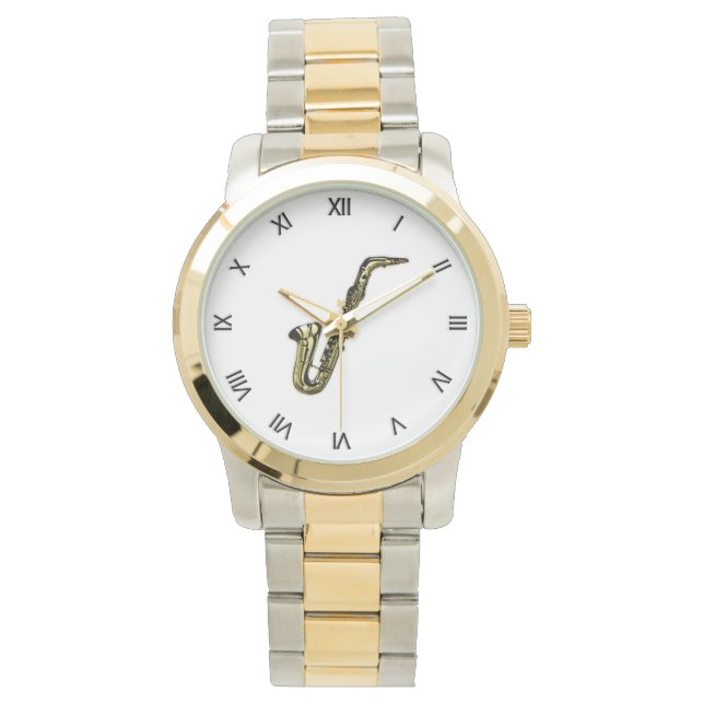 Montre Saxophone à chiffres romains noirs (devant)
