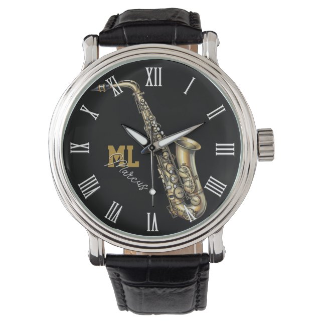 Montre saxophone, monogramme, Nom, Musique (devant)