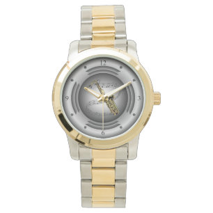 Montre Saxophone ~ Scroll musical ~ Haut-parleur argent ~