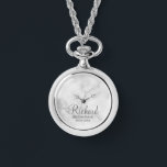 Montre Scénario moderne - Groomsman personnalisé<br><div class="desc">Cadeaux Groomsman personnalisés avec le nom de toiletteur personnalisé en gris style de police script moderne avec titre et date mariage dans style de police sans serif moderne sur arrière - plan de marbre blanc. Parfait aussi pour le meilleur homme, père de la mariée, demoiselle d'honneur, mère de la mariée...</div>