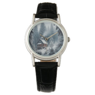 Montre Scène Cabine d'hiver avec neige et pins