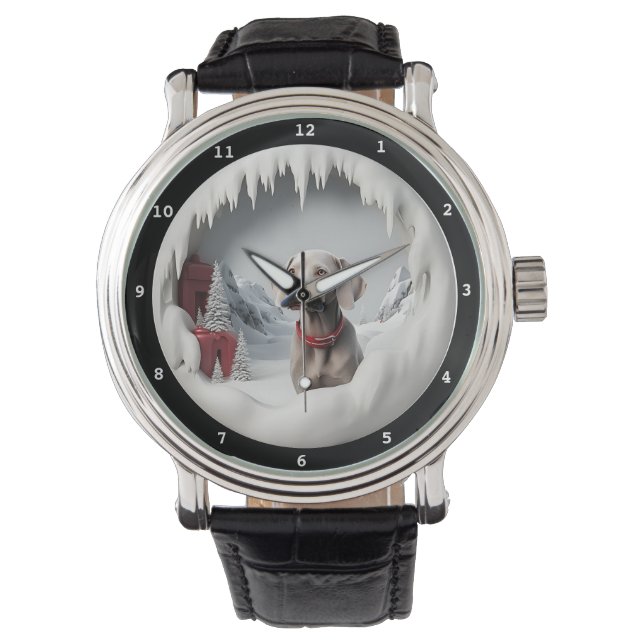 Montre Scène de vacances d'hiver de chien Weimaraner (devant)