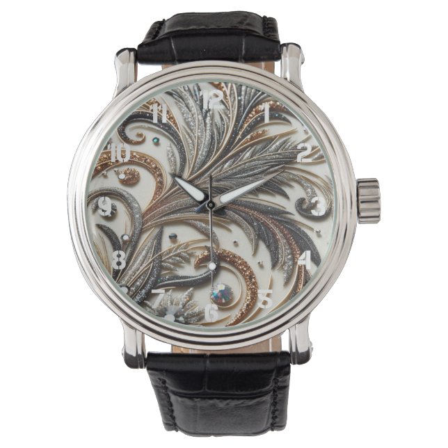 Montre Schéma floral brillant avec pierre de gemme (devant)