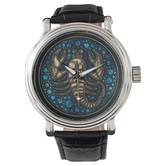Montre Scorpio Zodiac Dot Art Style Abalone Or (devant)