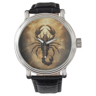 Montre Scorpion au-dessus d'un mandala astral doré détail