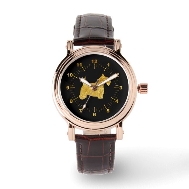 Montre Scottish Terrier en Gold et Black Watch (Recto)