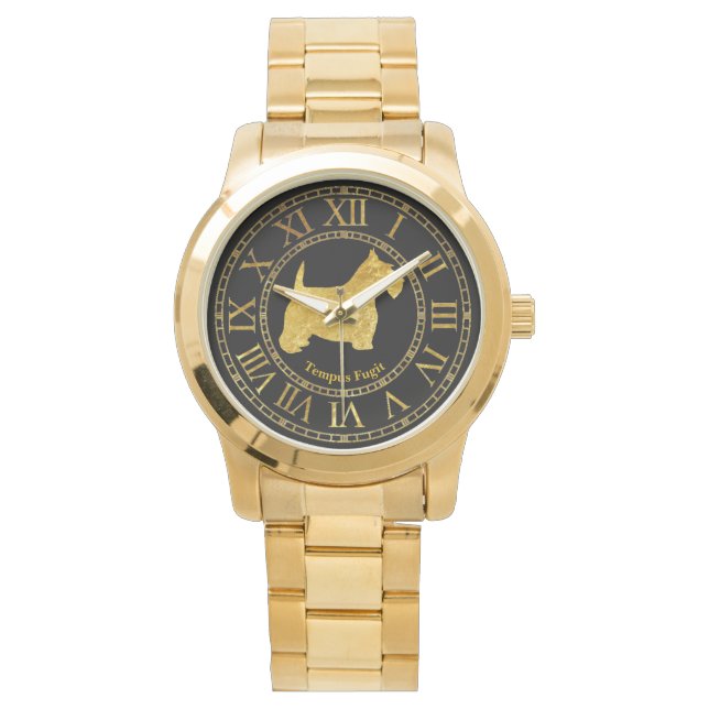 Montre Scottish Terrier en or et noir Personnaliser (devant)